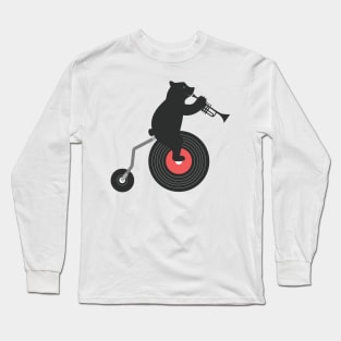 Black Bear with his Trumpet on Penny farthing Bike Long Sleeve T-Shirt